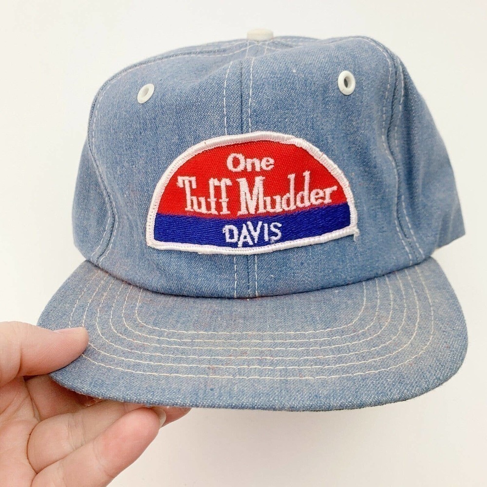 VINTAGE One Tuff Mudder Davis Denim Patch Snapback Hat Cap Size-A-Just